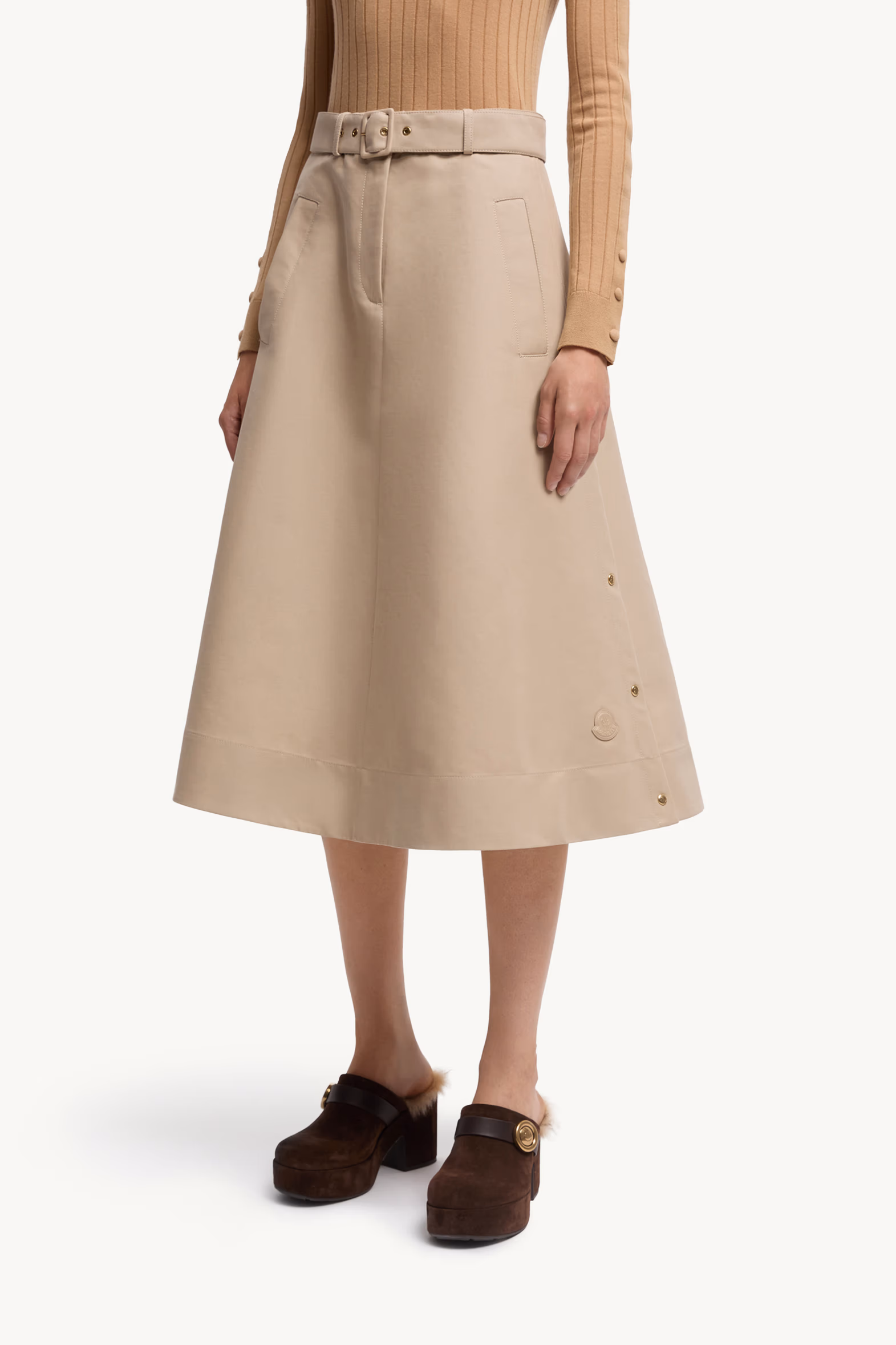 Cotton Midi Skirt Women Beige Moncler 3